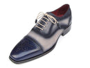 Paul Parkman (FREE Shipping) Men's Captoe Oxfords - Navy / Beige Hand-Painted Suede Upper and Leather Sole (ID