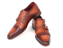 Paul Parkman (FREE Shipping) Men's Double Monkstrap Brown Crocodile Embossed Calfskin (ID