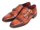 Paul Parkman (FREE Shipping) Men's Double Monkstrap Brown Crocodile Embossed Calfskin (ID