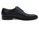 Paul Parkman (FREE Shipping) Men's Double Monkstraps Black Crocodile Embossed Calfskin (ID