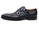 Paul Parkman (FREE Shipping) Men's Double Monkstraps Black Crocodile Embossed Calfskin (ID