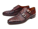 Paul Parkman (FREE Shipping) Men's Double Monkstraps Brown & Bordeaux Crocodile Embossed Calfskin (ID