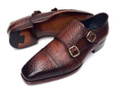 Paul Parkman (FREE Shipping) Men's Double Monkstraps Brown Leather Upper & Leather Sole (ID