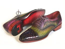 Paul Parkman (FREE Shipping) Men's Genuine Ostrich Captoe Oxfords Green & Purple (ID