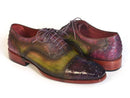 Paul Parkman (FREE Shipping) Men's Genuine Ostrich Captoe Oxfords Green & Purple (ID