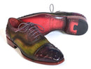 Paul Parkman (FREE Shipping) Men's Genuine Ostrich Captoe Oxfords Green & Purple (ID