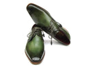 Paul Parkman (FREE Shipping) Men's Green Hand-Painted Derby Shoes Leather Upper and Leather Sole (ID