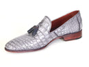 Paul Parkman (FREE Shipping) Men's Grey Genuine Crocodile Tassel Loafers (ID