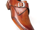 Paul Parkman (FREE Shipping) Men's Monkstrap Shoes Side Handsewn Twisted Leather Sole Tobacco (ID