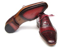 Paul Parkman (FREE Shipping) Men's Side Handsewn Captoe Oxfords - Red / Bordeaux Leather Upper and Leather Sole (ID