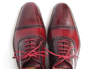 Paul Parkman (FREE Shipping) Men's Side Handsewn Captoe Oxfords - Red / Bordeaux Leather Upper and Leather Sole (ID