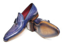 Paul Parkman (FREE Shipping) Men's Side Handsewn Tassel Loafers Blue & Purple (ID