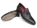 Paul Parkman (FREE Shipping) Men's Tassel Loafers Black Woven Leather (ID