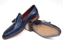 Paul Parkman (FREE Shipping) Men's Tassel Loafers Blue Hand Painted Leather (ID