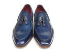 Paul Parkman (FREE Shipping) Men's Tassel Loafers Blue Hand Painted Leather (ID