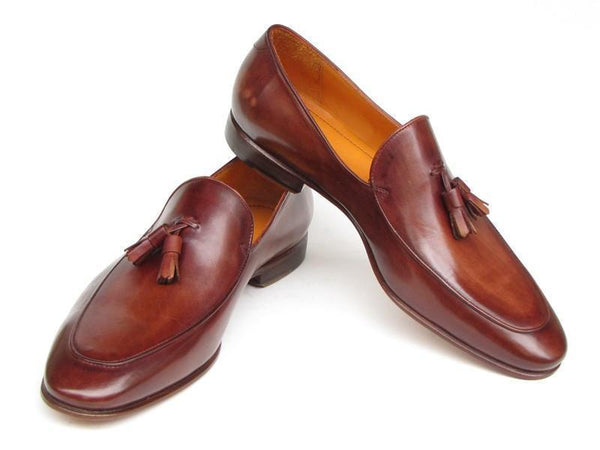 Paul Parkman (FREE Shipping) Men's Tassel Loafers Brown Hand Painted Leather (ID#049-BRW) PAUL PARKMAN