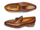 Paul Parkman (FREE Shipping) Men's Tassel Loafers Camel & Brown Hand-Painted (ID