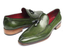 Paul Parkman (FREE Shipping) Men's Tassel Loafers Green Hand Painted Leather (ID