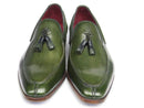 Paul Parkman (FREE Shipping) Men's Tassel Loafers Green Hand Painted Leather (ID