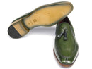 Paul Parkman (FREE Shipping) Men's Tassel Loafers Green Hand Painted Leather (ID