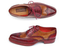 Paul Parkman (FREE Shipping) Men's Triple Leather Sole Wingtip Brogues Bordeaux & Camel (ID