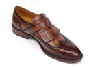 Paul Parkman (FREE Shipping) Men's Wingtip Monkstrap Brogues Brown Hand-Painted Leather Upper With Double Leather Sole (ID