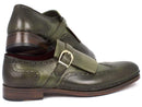 Paul Parkman (FREE Shipping) Men's Wingtip Monkstrap Brogues Green Hand-Painted Leather Upper With Double Leather Sole (ID