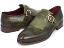 Paul Parkman (FREE Shipping) Men's Wingtip Monkstrap Brogues Green Hand-Painted Leather Upper With Double Leather Sole (ID