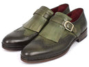 Paul Parkman (FREE Shipping) Men's Wingtip Monkstrap Brogues Green Hand-Painted Leather Upper With Double Leather Sole (ID