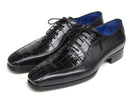 Paul Parkman (FREE Shipping) Men's Black Genuine Crocodile & Calfskin Oxford Shoes (ID