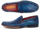 Paul Parkman (FREE Shipping) Men's Blue Genuine Ostrich Opanka Stitched Moccasins (ID