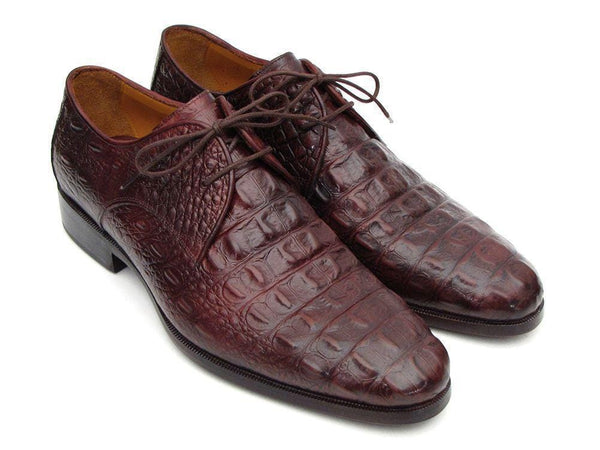 Paul Parkman (FREE Shipping) Men's Brown & Bordeaux Crocodile Embossed Calfskin Derby Shoes (ID#1438BRD)-'--JadeMoghul Inc.