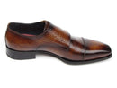 Paul Parkman (FREE Shipping) Men's Brown Crocodile Embossed Calfskin Double Monkstrap (ID