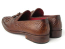 Paul Parkman (FREE Shipping) Men's Brown Crocodile Embossed Calfskin Tassel Loafers (ID