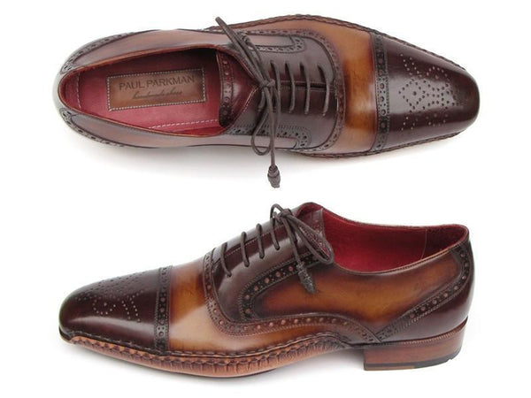 Paul Parkman (FREE Shipping) Men's Captoe Oxfords Brown Hand Painted Shoes (ID#5032-BRW)-'--JadeMoghul Inc.