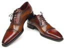 Paul Parkman (FREE Shipping) Men's Captoe Oxfords - Camel / Red Hand-Painted Leather Upper and Leather Sole (ID