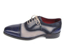 Paul Parkman (FREE Shipping) Men's Captoe Oxfords - Navy / Beige Hand-Painted Suede Upper and Leather Sole (ID