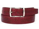 Paul Parkman (FREE Shipping) Men's Croc Embossed Calfskin Belt Burgundy (ID