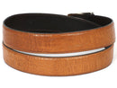 Paul Parkman (FREE Shipping) Men's Croc Embossed Calfskin Belt Camel (ID