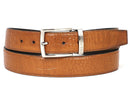 Paul Parkman (FREE Shipping) Men's Croc Embossed Calfskin Belt Camel (ID