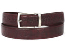 Paul Parkman (FREE Shipping) Men's Croc Embossed Calfskin Belt Dark Bordeaux (ID