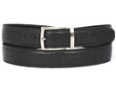 Paul Parkman (FREE Shipping) Men's Crocodile Embossed Calfskin Leather Belt Hand-Painted Black (ID