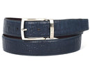 Paul Parkman (FREE Shipping) Men's Crocodile Embossed Calfskin Leather Belt Hand-Painted Navy (ID