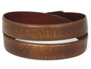 Paul Parkman (FREE Shipping) Men's Crocodile Embossed Calfskin Leather Belt Hand-Painted Olive (ID