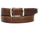 Paul Parkman (FREE Shipping) Men's Crocodile Embossed Calfskin Leather Belt Hand-Painted Olive (ID