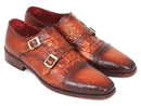 Paul Parkman (FREE Shipping) Men's Double Monkstrap Brown Crocodile Embossed Calfskin (ID