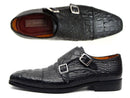 Paul Parkman (FREE Shipping) Men's Double Monkstraps Black Crocodile Embossed Calfskin (ID