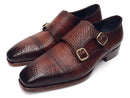 Paul Parkman (FREE Shipping) Men's Double Monkstraps Brown Leather Upper & Leather Sole (ID