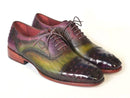 Paul Parkman (FREE Shipping) Men's Genuine Ostrich Captoe Oxfords Green & Purple (ID