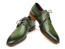 Paul Parkman (FREE Shipping) Men's Green Hand-Painted Derby Shoes Leather Upper and Leather Sole (ID